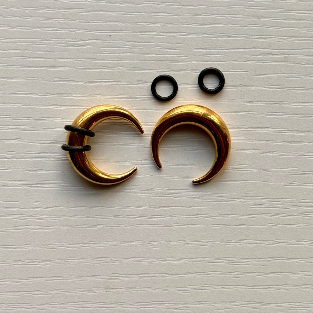 Gold Stainless Crescent Moon 1 Gauge Earrings FREE SHIPPING